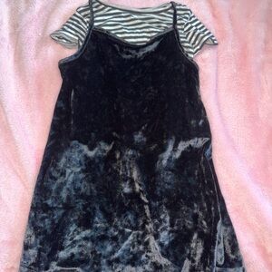 Crazy 8 Girls Black Velvet Slip Dress with Striped Tee